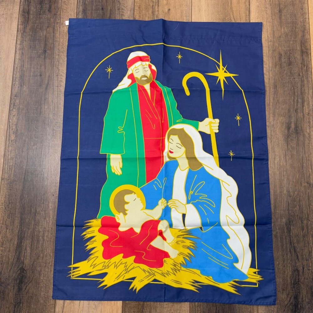 VTG.Nativity Scene Wall Flag Hanging 1997 New‎ Creative Korea 30”x42” Christmas